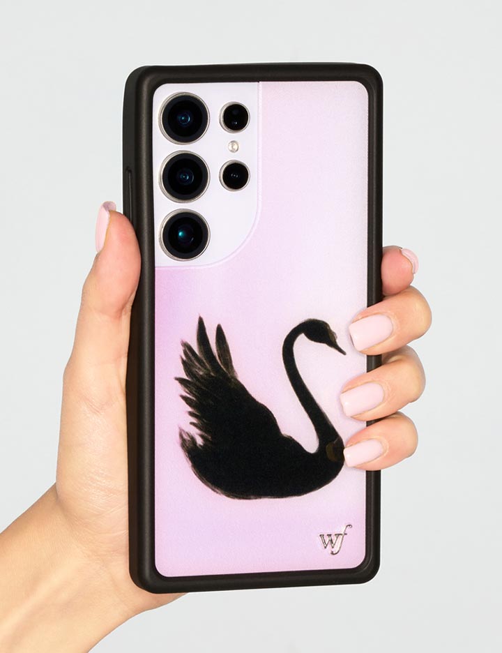 Black Swan Samsung Galaxy Case with Soft Pink Background