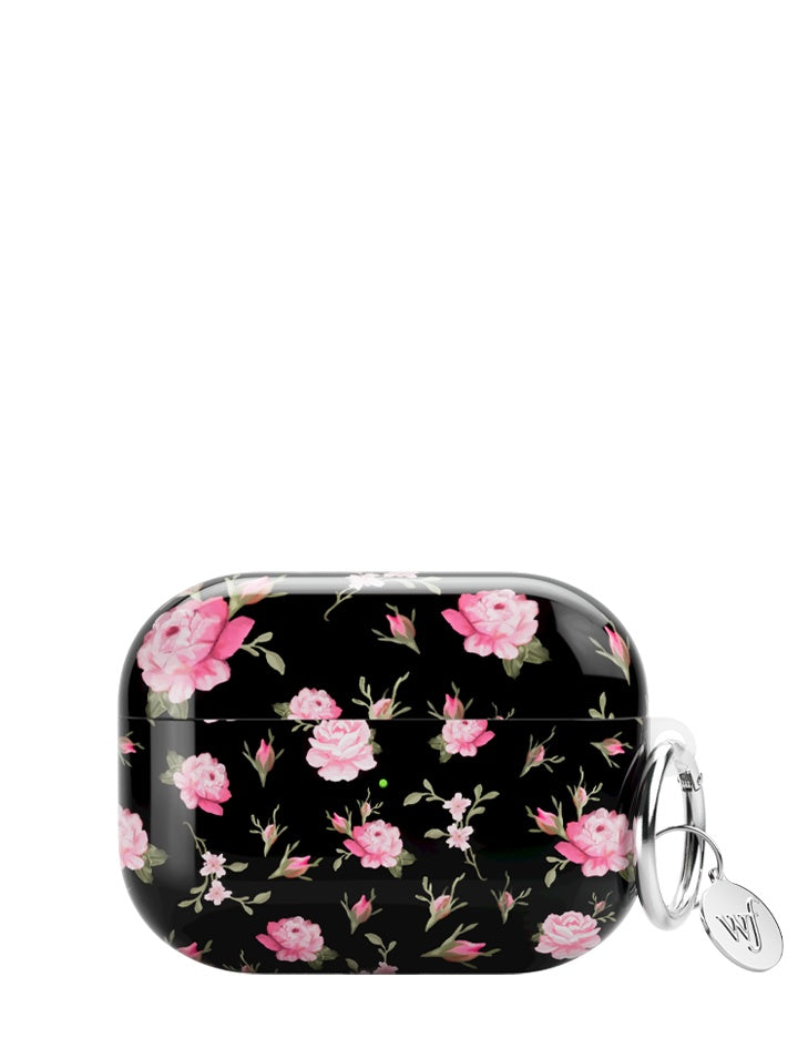 Black and Pink Floral AirPods Pro Case with Keychain Loop