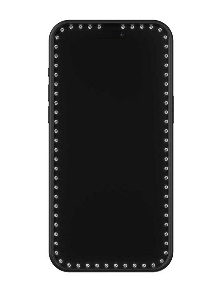 Bling tempered glass screen protector with crystal border on iPhone screen