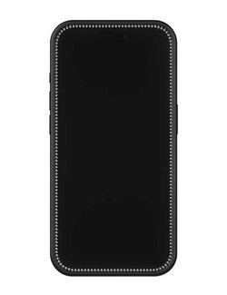 Close-up of a smartphone with a sparkling embellished tempered glass screen protector.