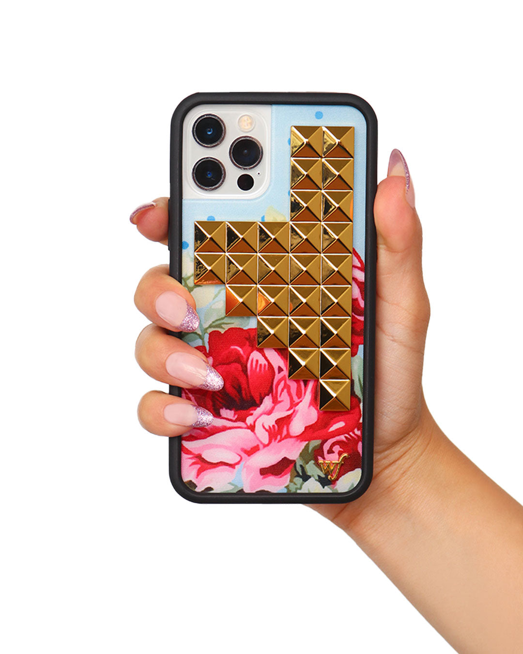 Blue Floral iPhone Case with Gold Studs Limited Edition - Image 4
