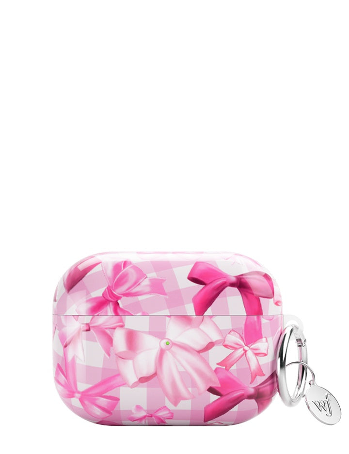 Bow Beau Airpods Pro Case Pink Gingham Print Protective Cover