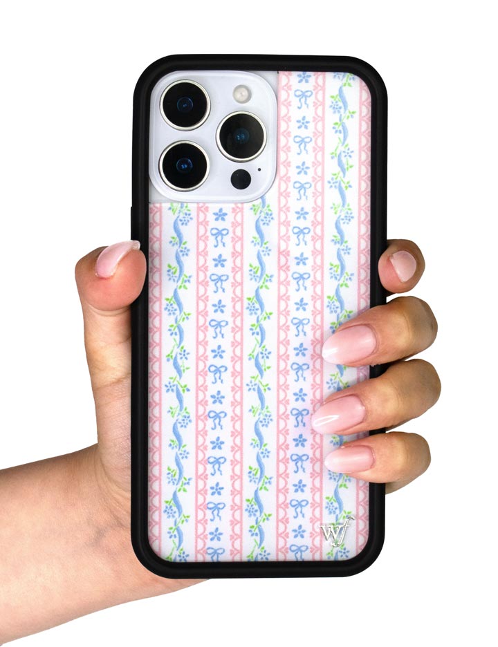 Dollhouse iPhone Case with Pink Lace and Blue Ribbon Pattern - Image 47