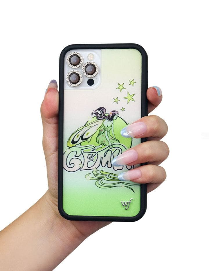 Gemini Zodiac iPhone Case with Fairy Art in Yellow Green - Image 5