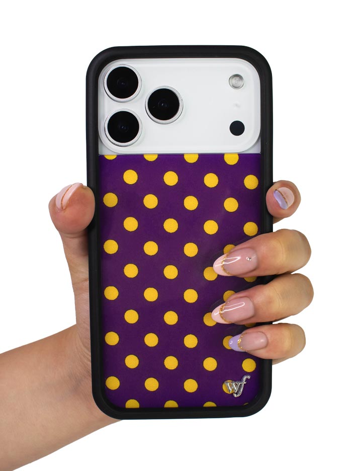 Polka Dot Purple and Yellow iPhone Case with Protective Bumper - Image 43