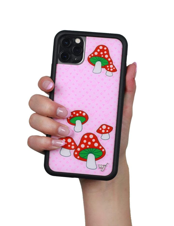 Shrooms iPhone Case with Pink Monogram and Mushroom Print