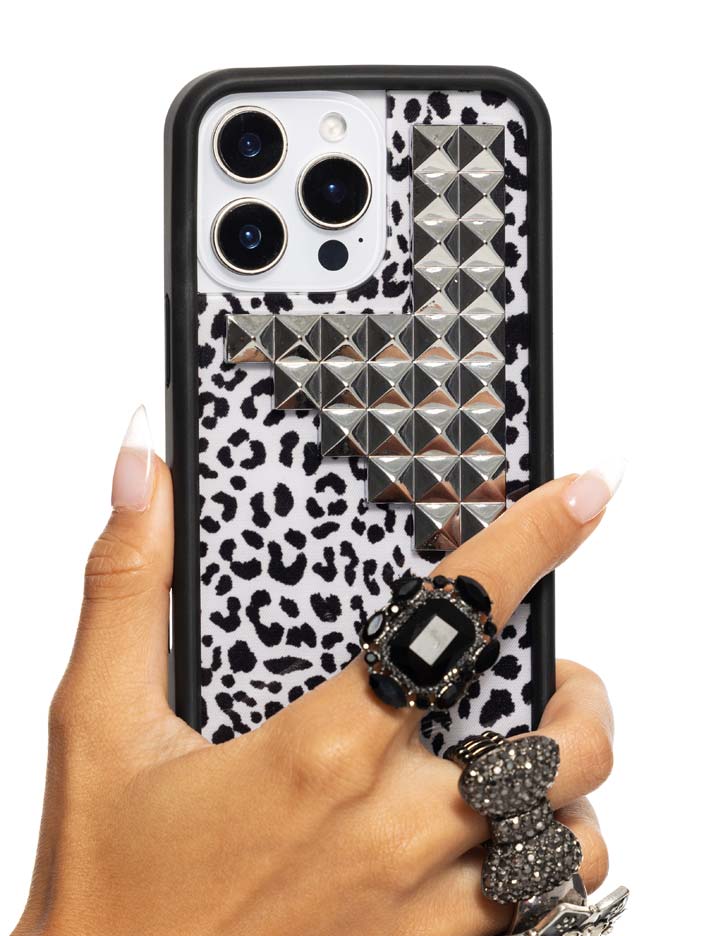 Snow Meow Stud iPhone Case in Black and White Leopard Print - Image 29