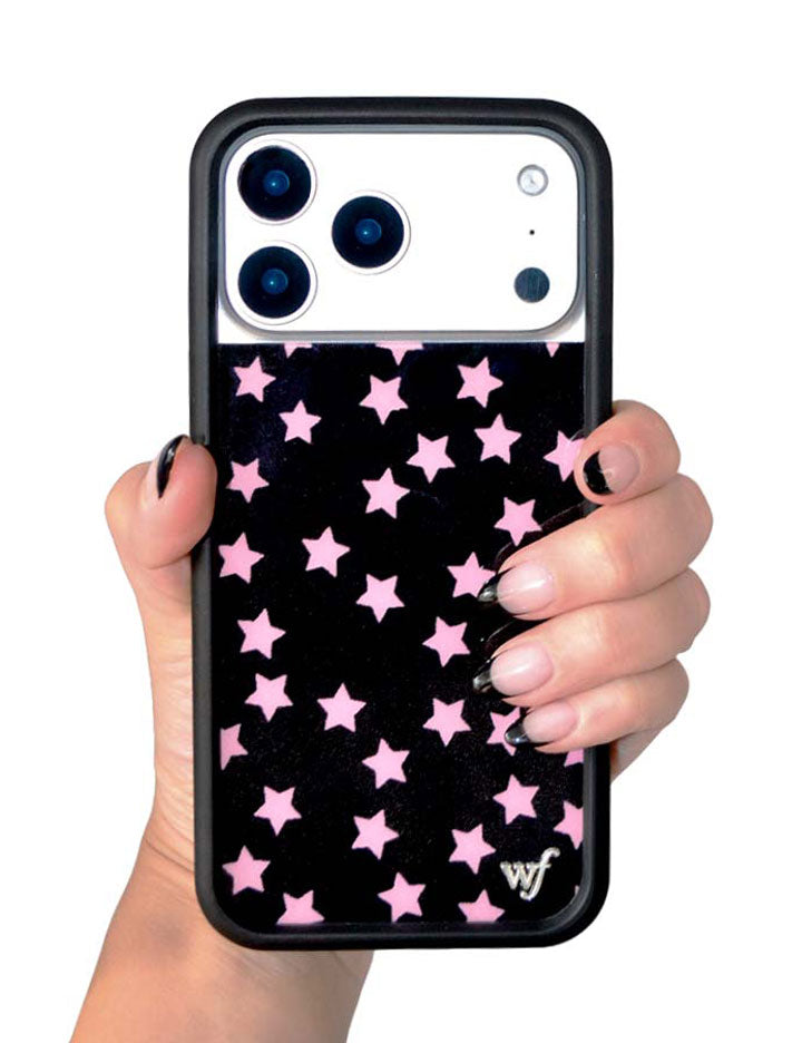 Baby Pink Star Print iPhone Case with Black Protective Bumper - Image 41