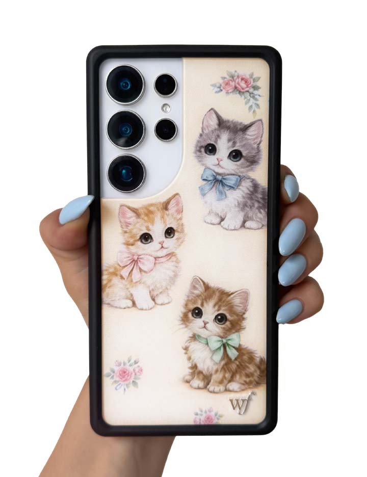 Vintage Kittens Samsung Galaxy Case Floral Cream Animal Print