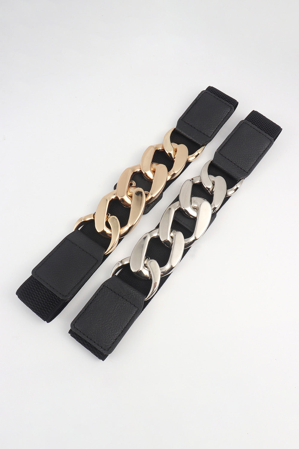 Chain Detail Elastic Belt with Alloy Buckle | PU Leather
