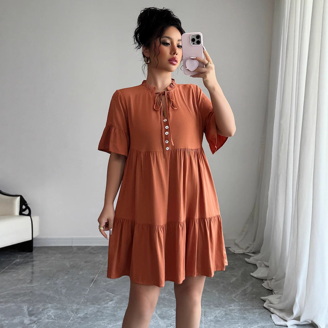 Rust Orange A-Line Lace-Up Mini Dress