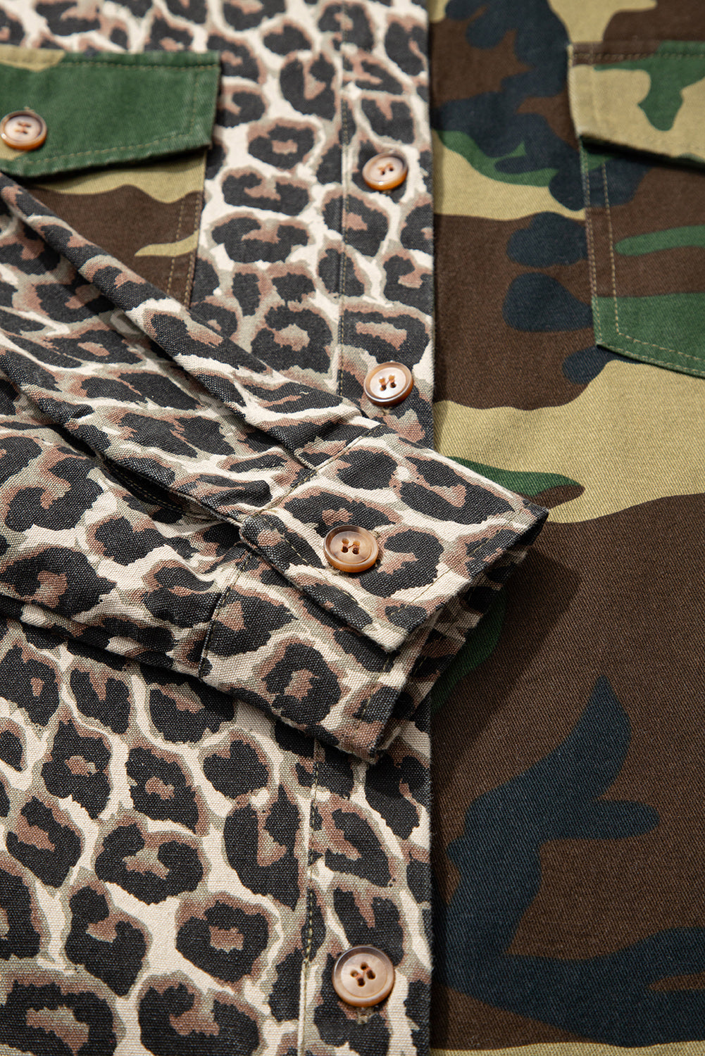 Women's Leopard Camo Patchwork Oversized Button-Up Shacket