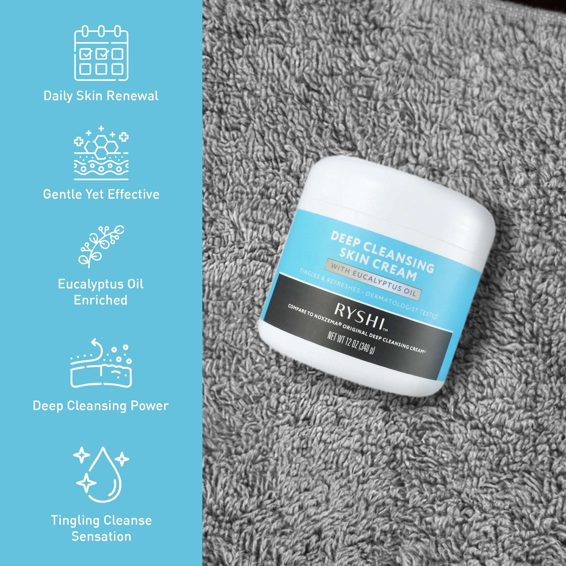 Deep Cleansing Skin Cream with Eucalyptus Oil – Invigorating Facial Cleanser | Dermatologist Tested | 12 oz (340 g)