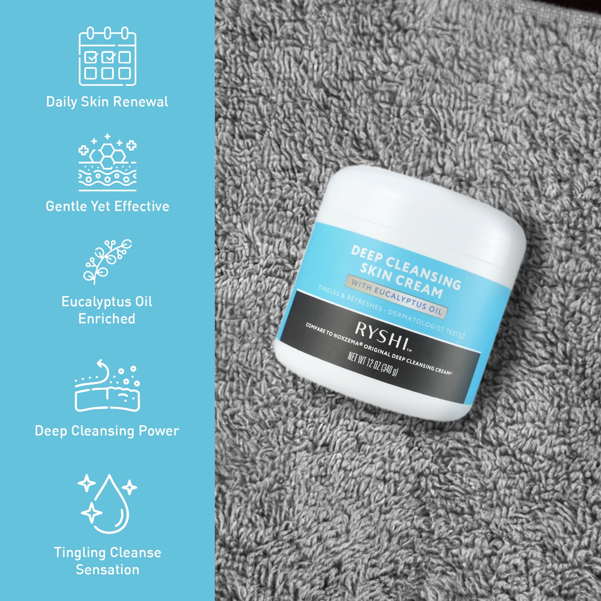 Deep Cleansing Skin Cream with Eucalyptus Oil – Invigorating Facial Cleanser | Dermatologist Tested | 12 oz (340 g)