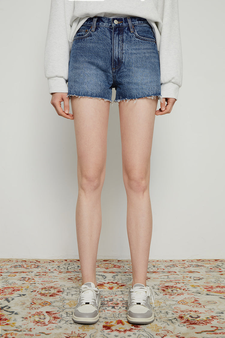 High-Rise Distressed Denim Shorts in Like a Virgin & Sexual Healing
