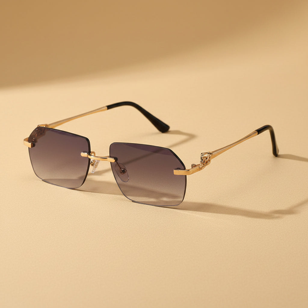 Gold Rimless Cheetah Print Sunglasses Hip-Hop Style Shades