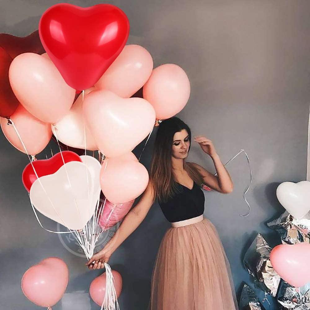 100-Piece Heart-Shaped Red and Pink Latex Balloons