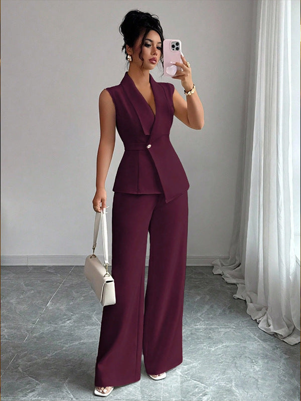 Womens Sleeveless Blazer and Straight Leg Pants Two Piece Set - Image 8