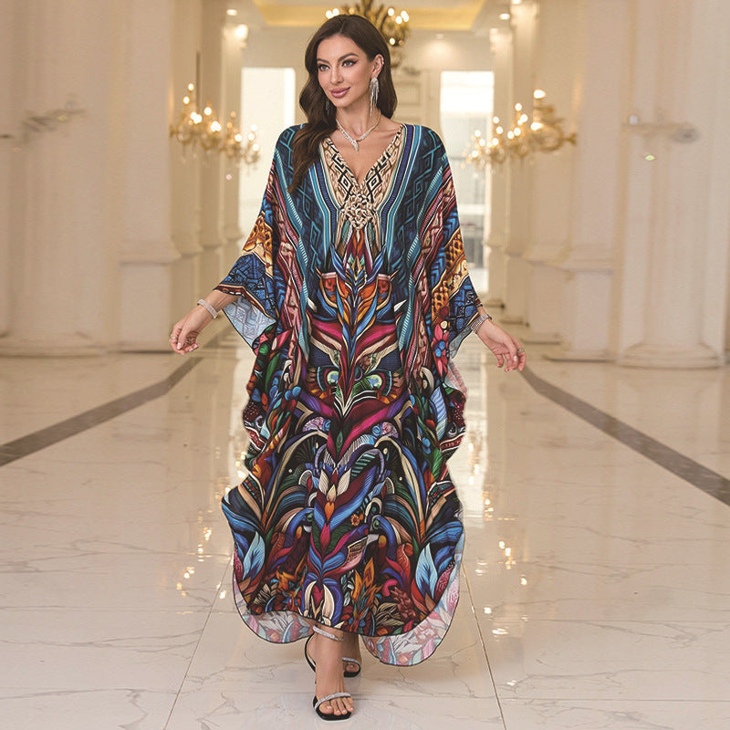 Bohemian V-Neck Maxi Beach Dress – Relaxed Fit Resort Wear