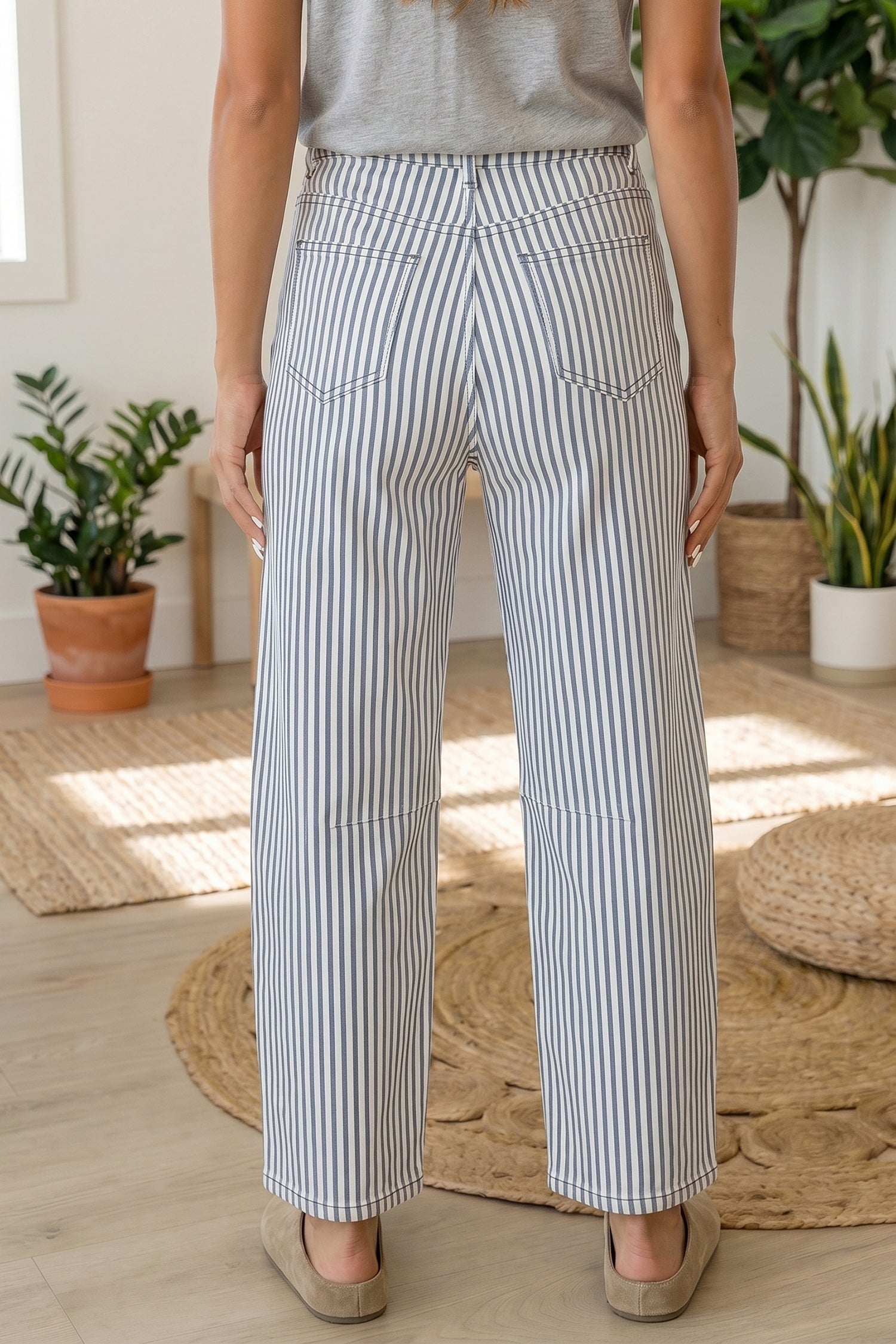 Icelynn Stripe Casual Barrel Jeans - High-Rise Wide-Leg Denim