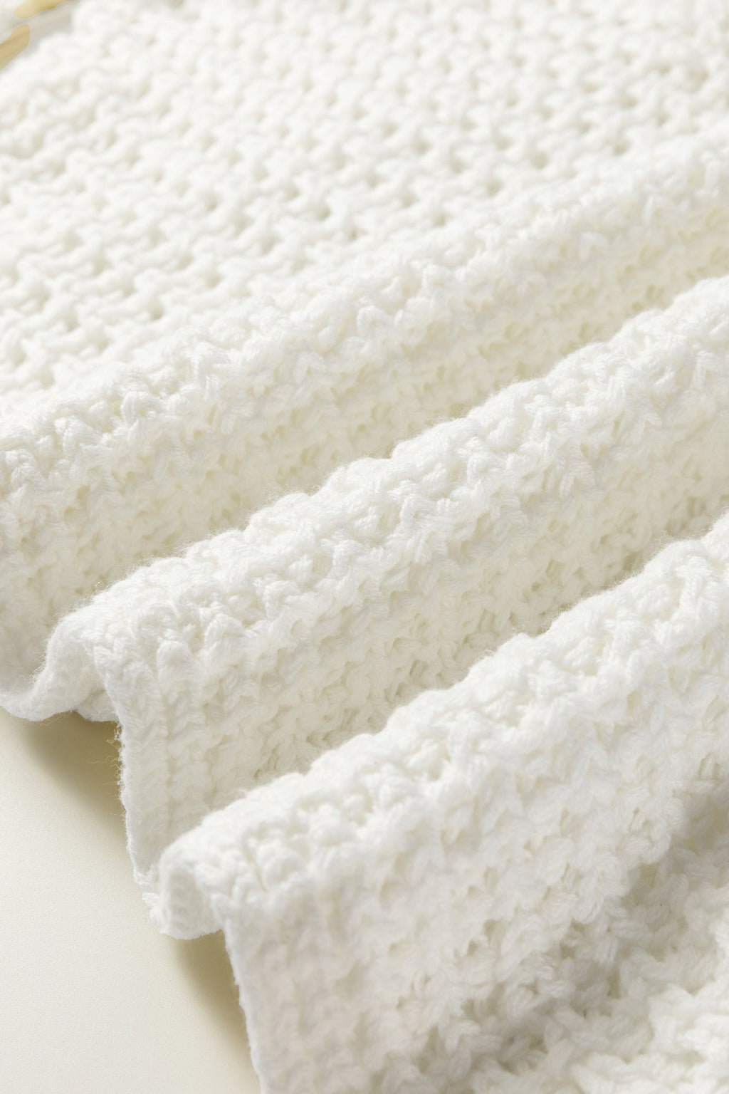 White Hollowed Detail Wide Sleeve Loose Pullover Sweater