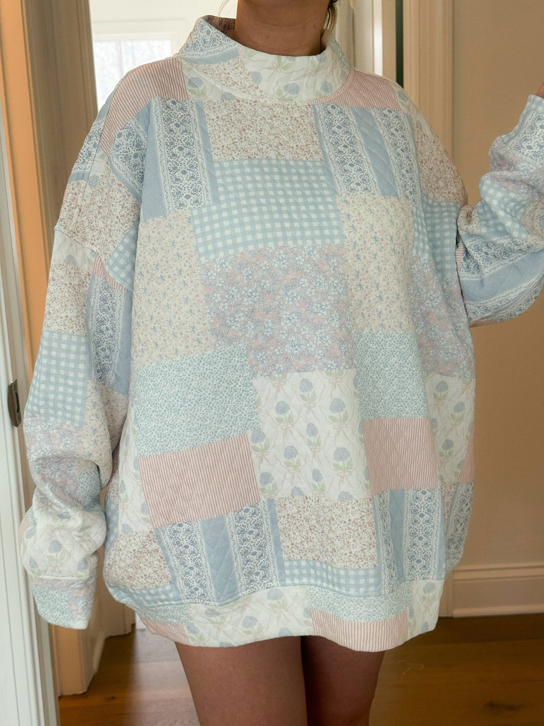 Shades Of Blue Quilted Pastel Mockneck Sweatshirt Unisex