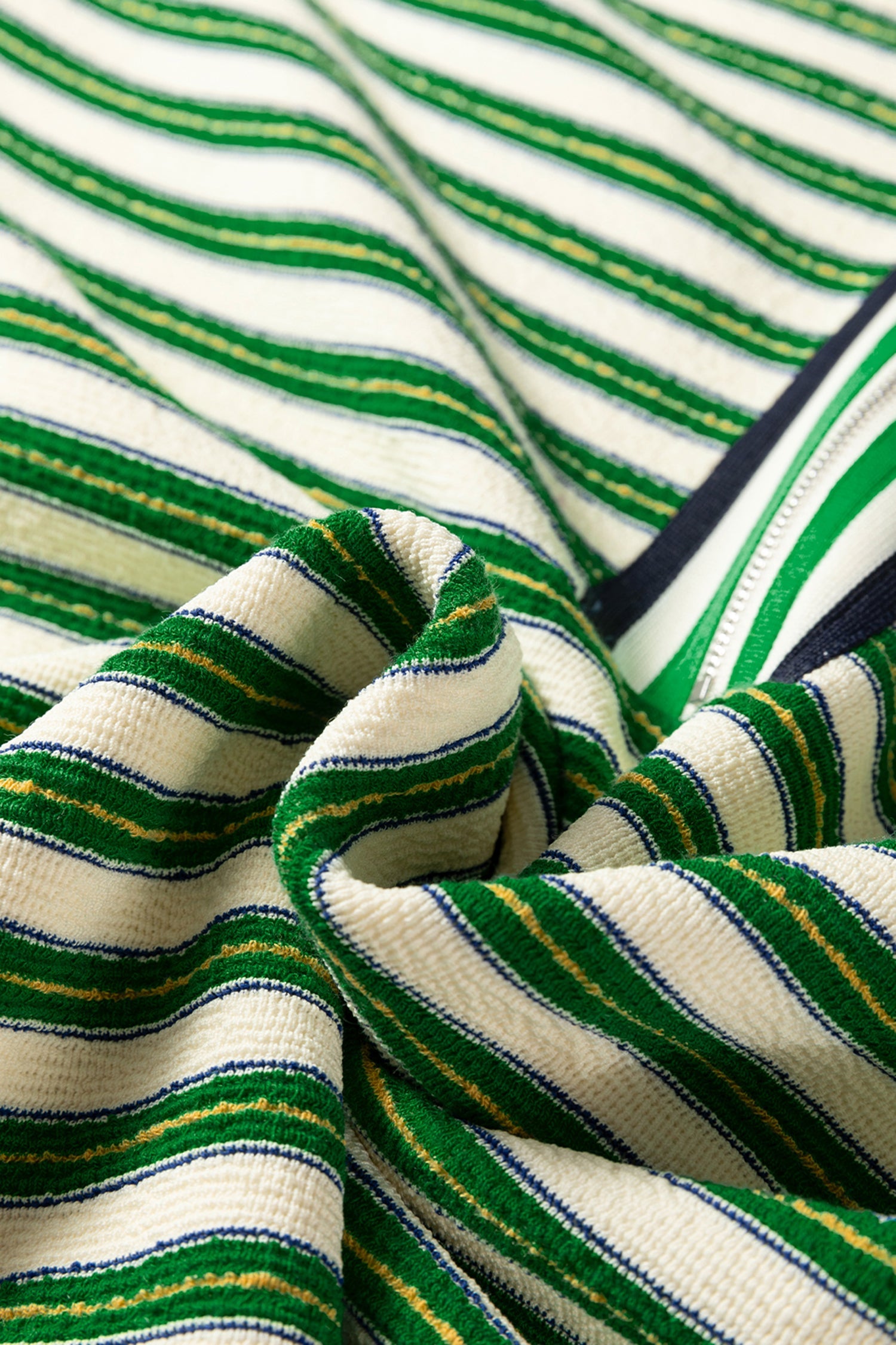 Stripe Contrast Zip Collared V-Neck Long Sleeve Top