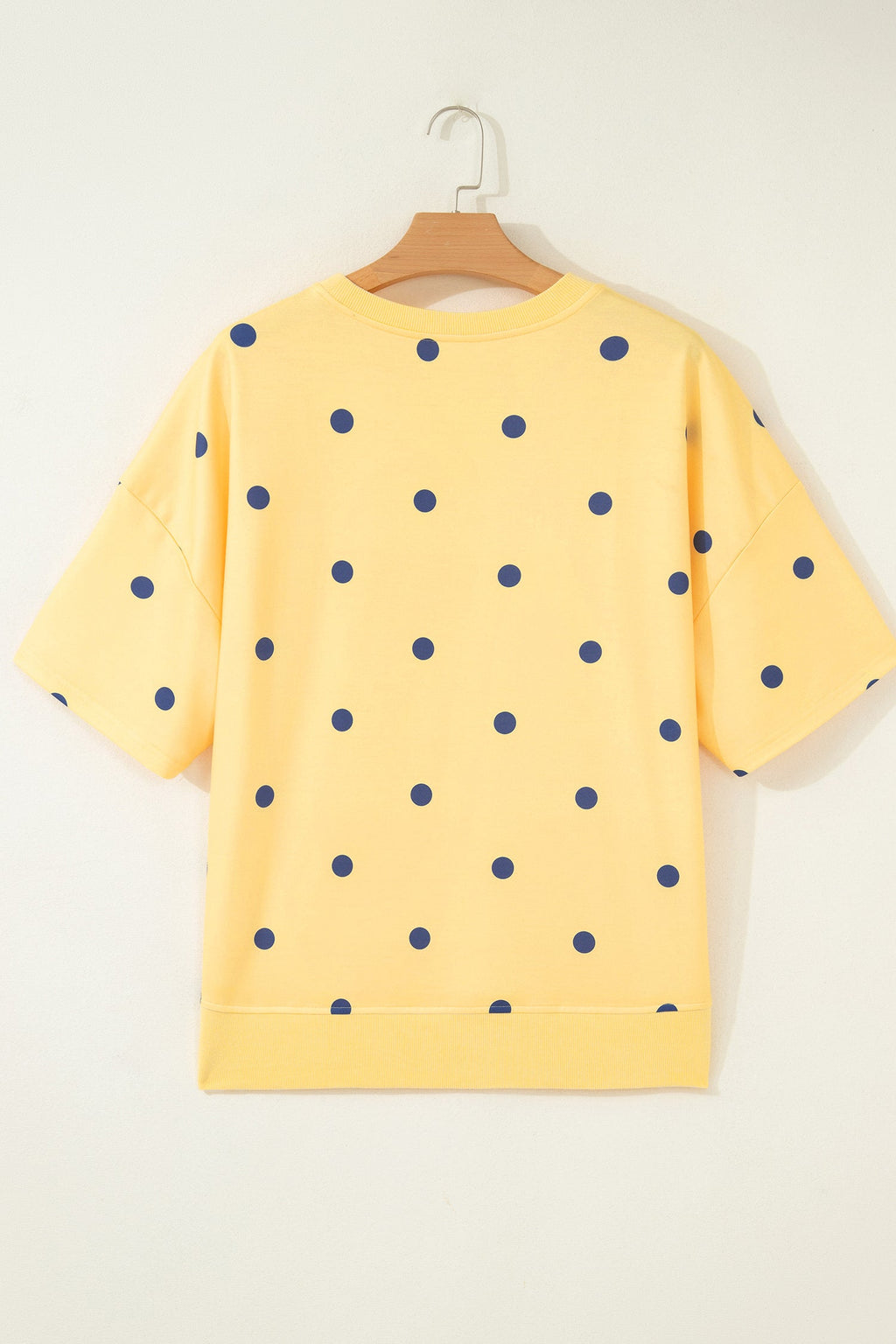 Retro Polka Dot Oversized Cotton Tee with Decorative Neckline