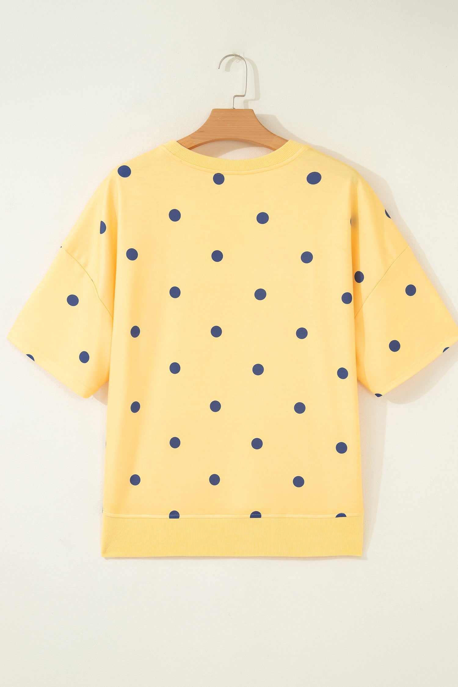 Retro Polka Dot Oversized Cotton Tee with Decorative Neckline