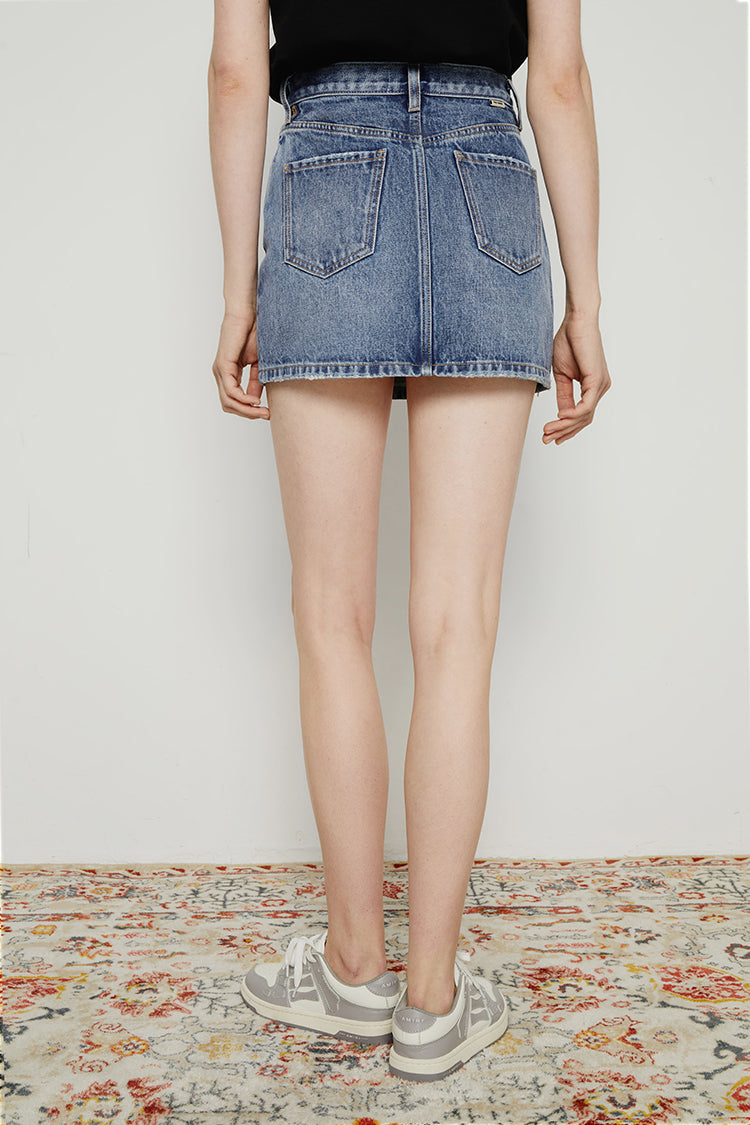 Heartbreak Hotel Mini Skirt in Mid-Weight Denim