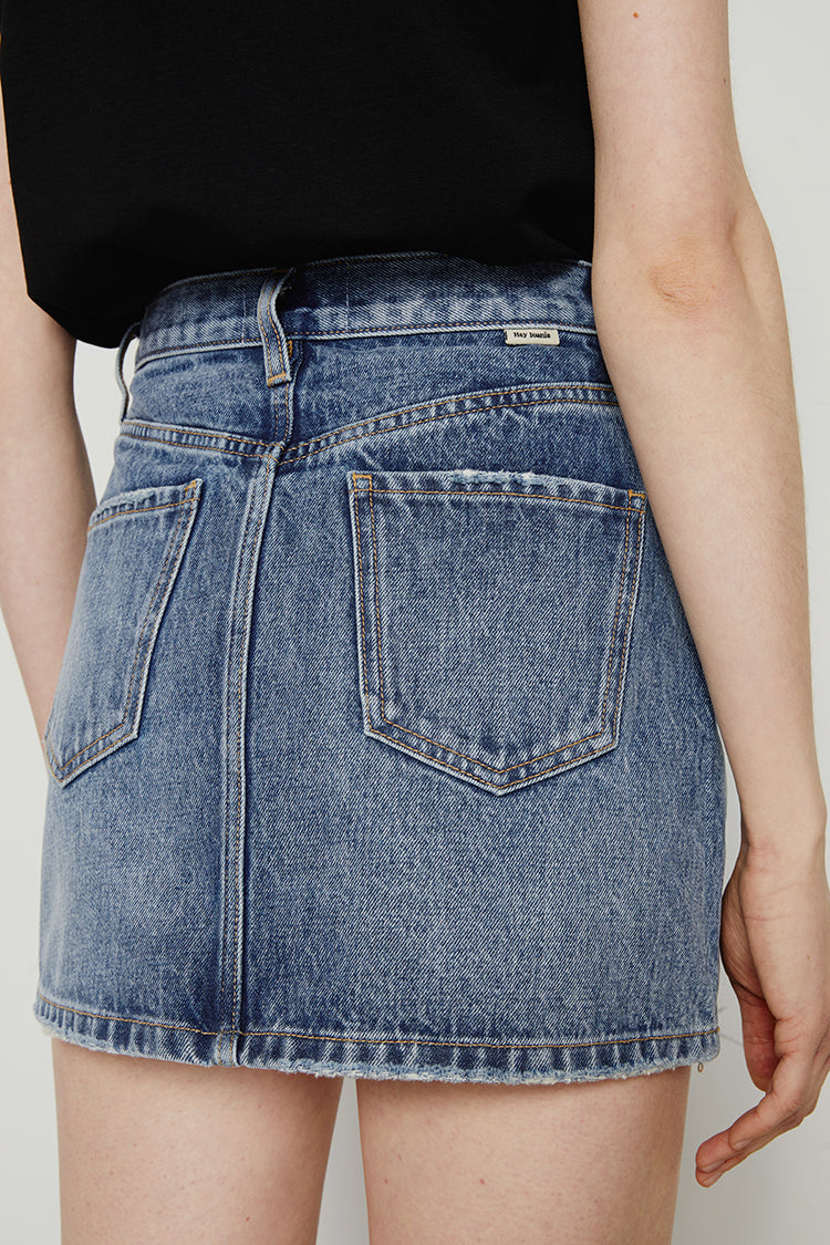 Heartbreak Hotel Mini Skirt in Mid-Weight Denim