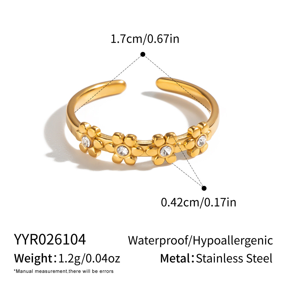 Floral Rhinestone Titanium Steel Ring For Women