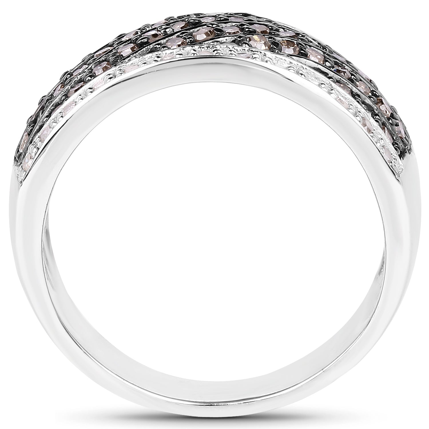 0.87 Carat Genuine Champagne Diamond and White Diamond .925 Sterling Silver Ring