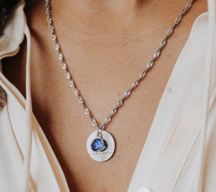 Personalized Round Birthstone Pendant Necklace for Her