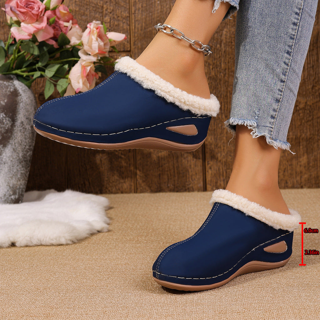 Women's Comfortable Fur-Lined Wedge Clog Platform Slippers - Image 2