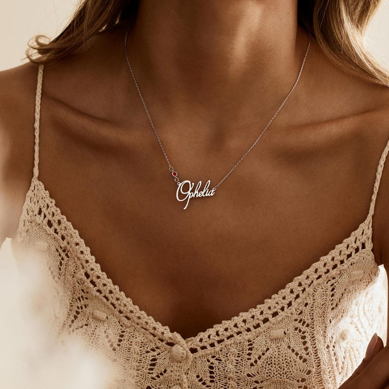 Personalized Cursive Name Necklace with Birthstone