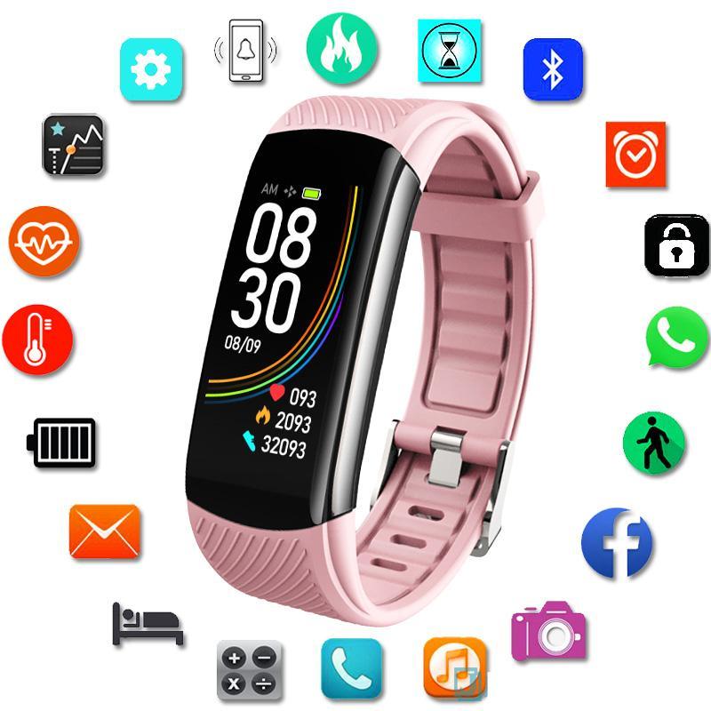 Unisex fitness smartwatch available in multiple colors, featuring heart rate and sleep tracking interface.