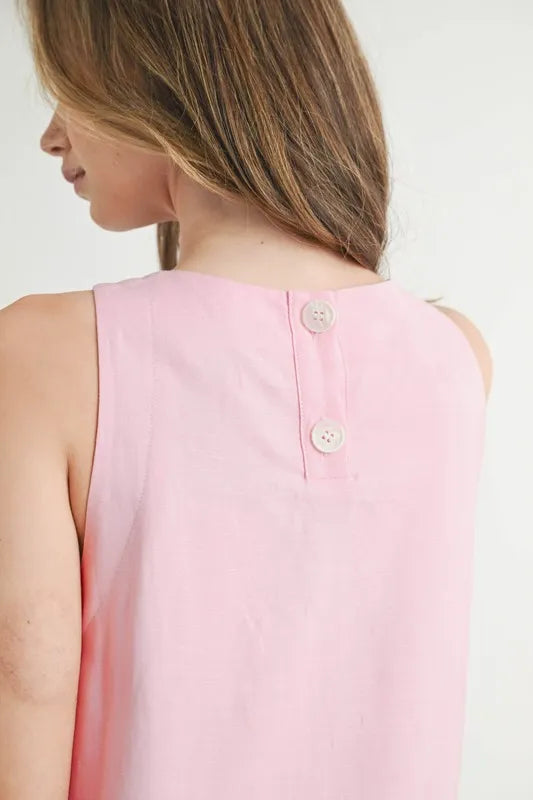 Linen Mix Ric Rac A-Line Mini Dress in Pink and White