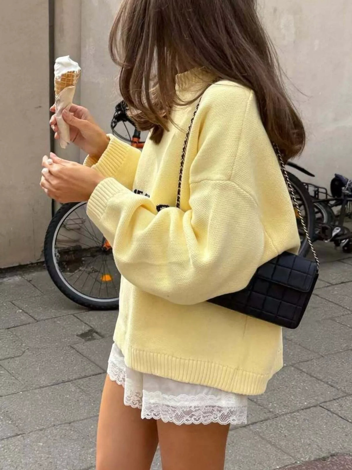 Letter Ribbed Hem Long Sleeve Sweater