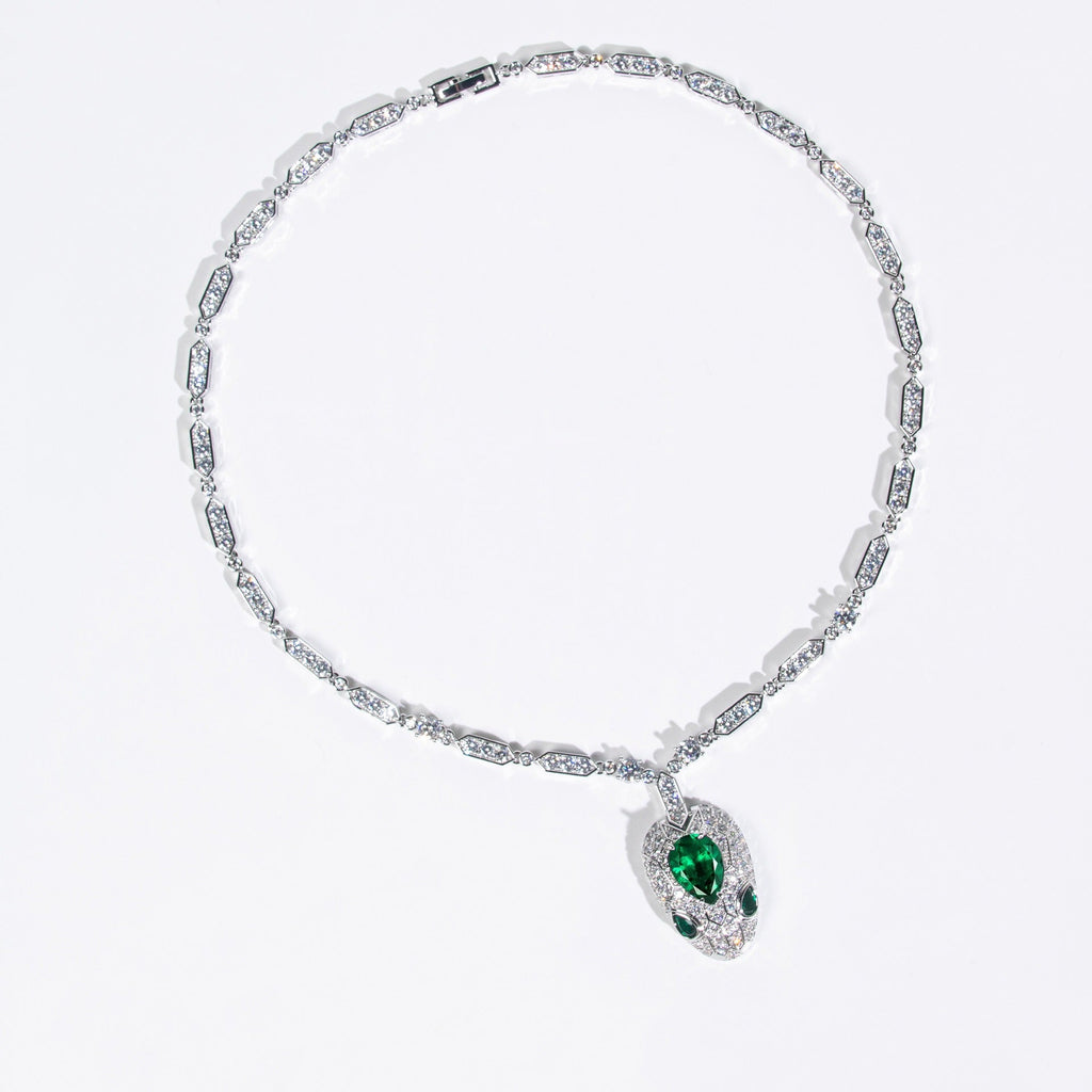 Elegant Little Spirit Snake pendant necklace crafted in S925 silver with cubic zirconia detailing.