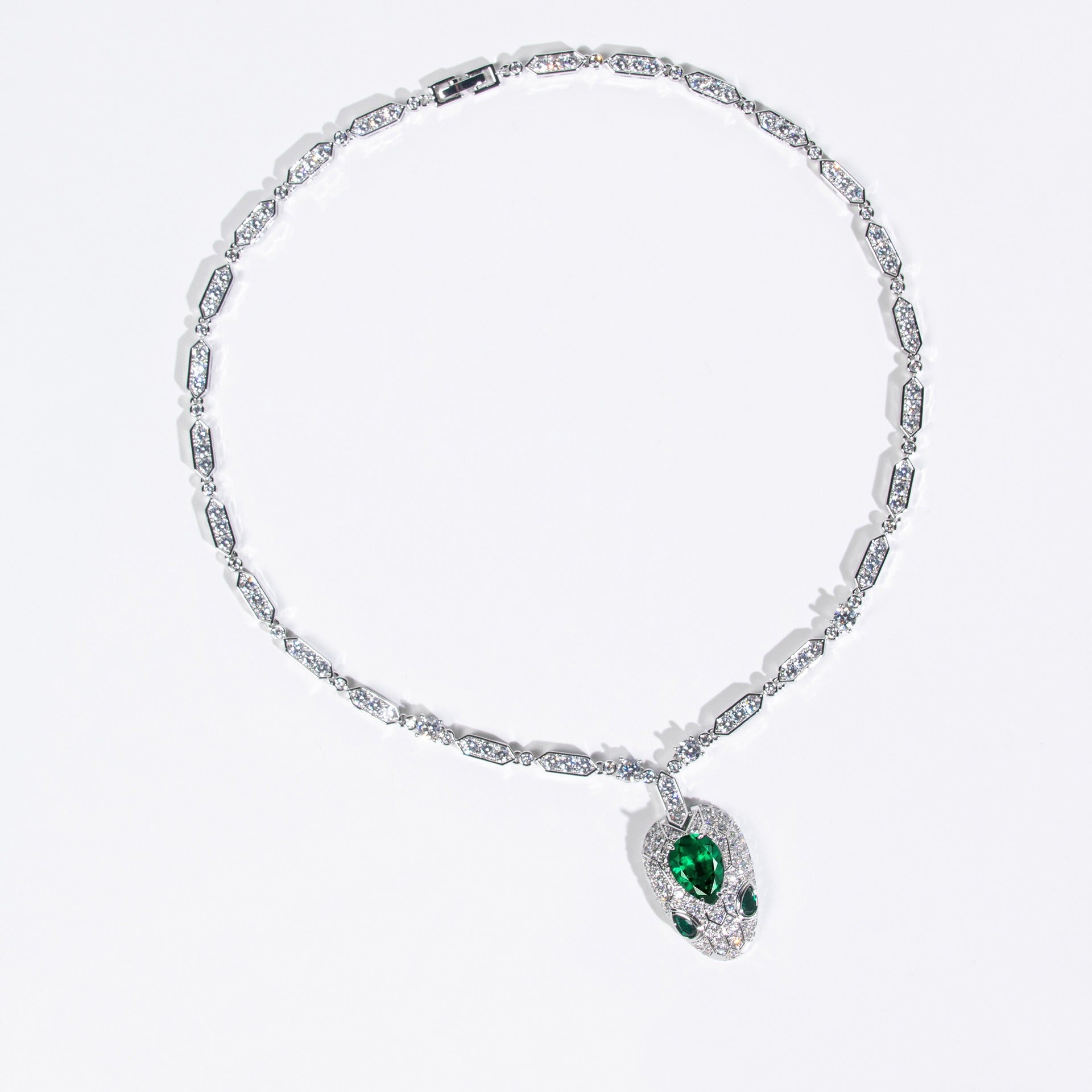 Elegant Little Spirit Snake pendant necklace crafted in S925 silver with cubic zirconia detailing.