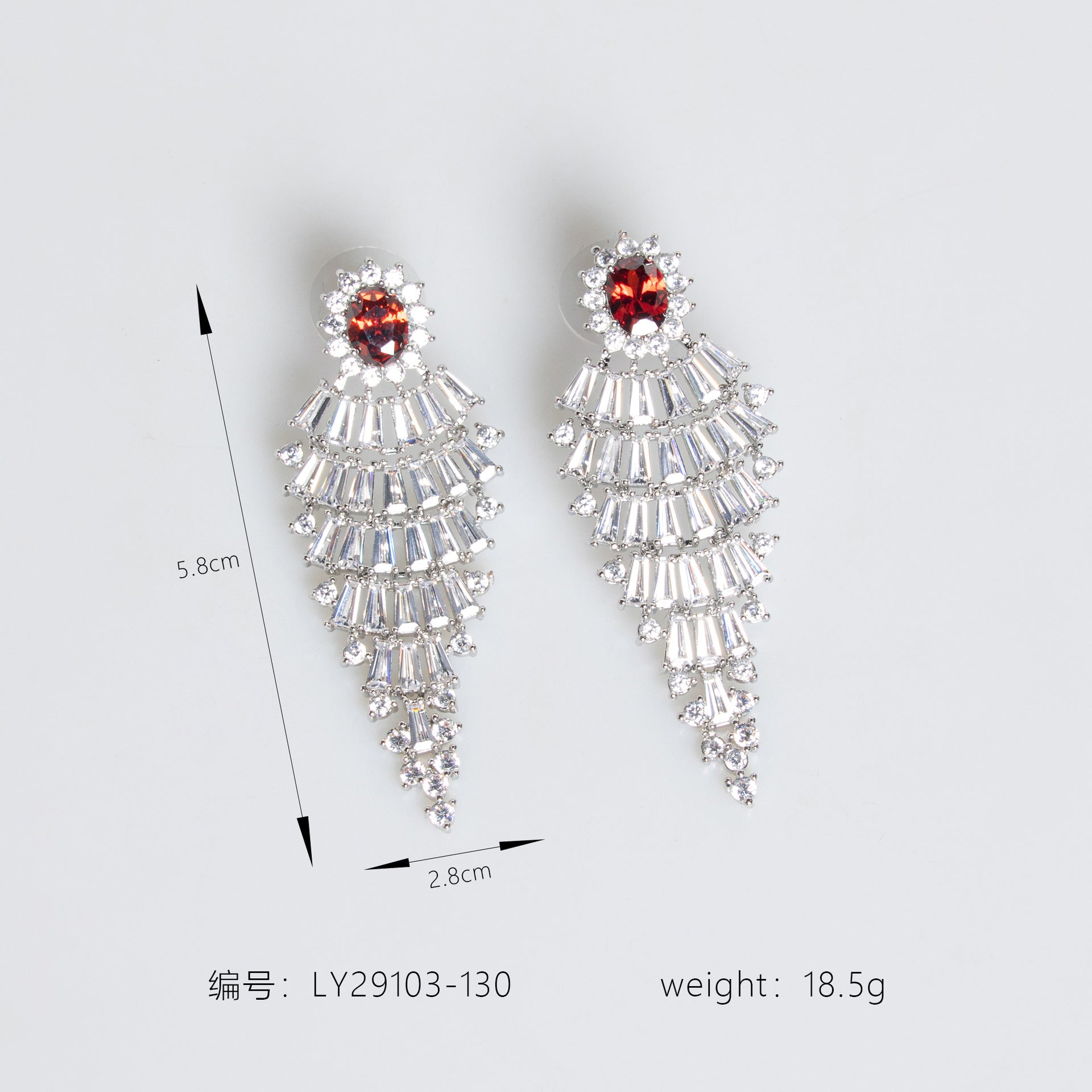 Floral Red Zircon Waterfall Dangle Earrings Statement Inlaid Zircon Earrings For Women Party Banquet