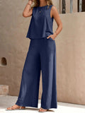 Round Neck Sleeveless Top & Wide Leg Pants Set – Two-Piece