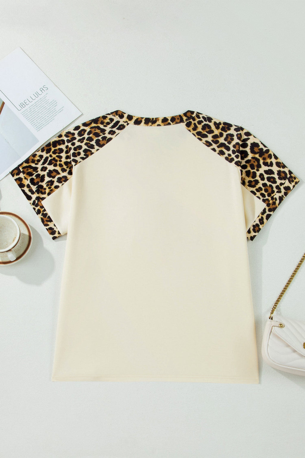 Contrast Patchwork Polo Tee in Leopard Print and Beige