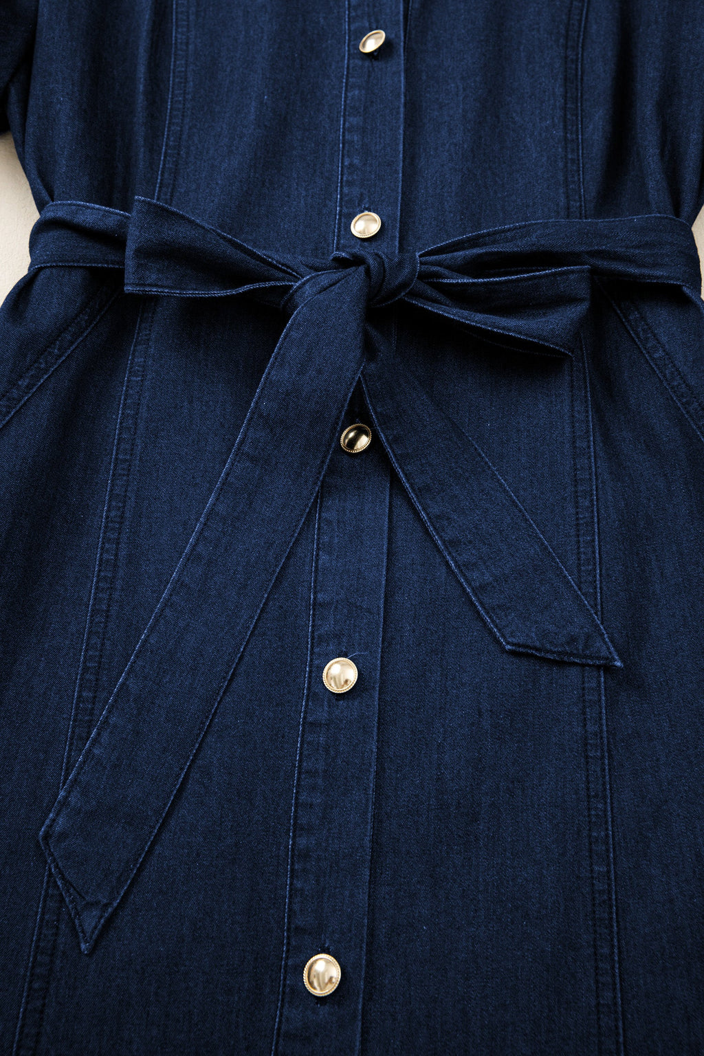 Makayla Bubble Sleeve Denim Button Down Midi Dress in Dark Blue