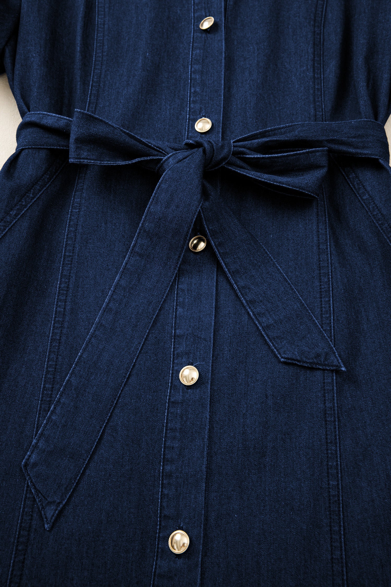 Makayla Bubble Sleeve Denim Button Down Midi Dress in Dark Blue