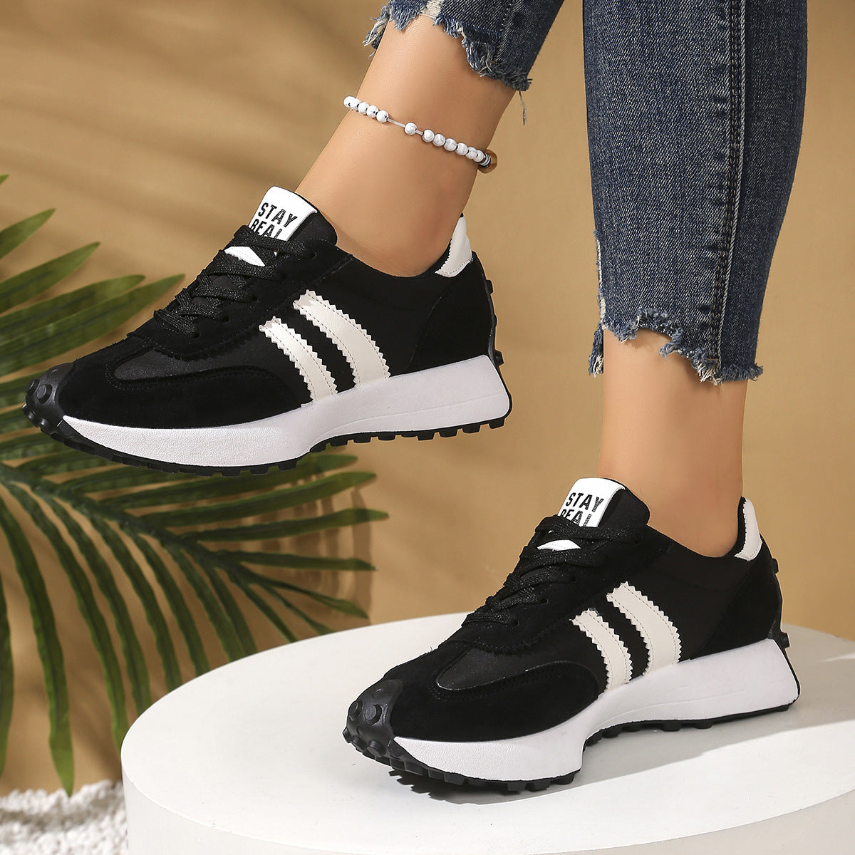 Women's Chunky Platform Sneakers Lace Up Fashion Casual Shoes - Image 5
