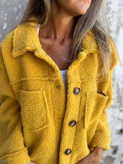 Women's Fuzzy Button-Up Jacket with Drop Shoulder
