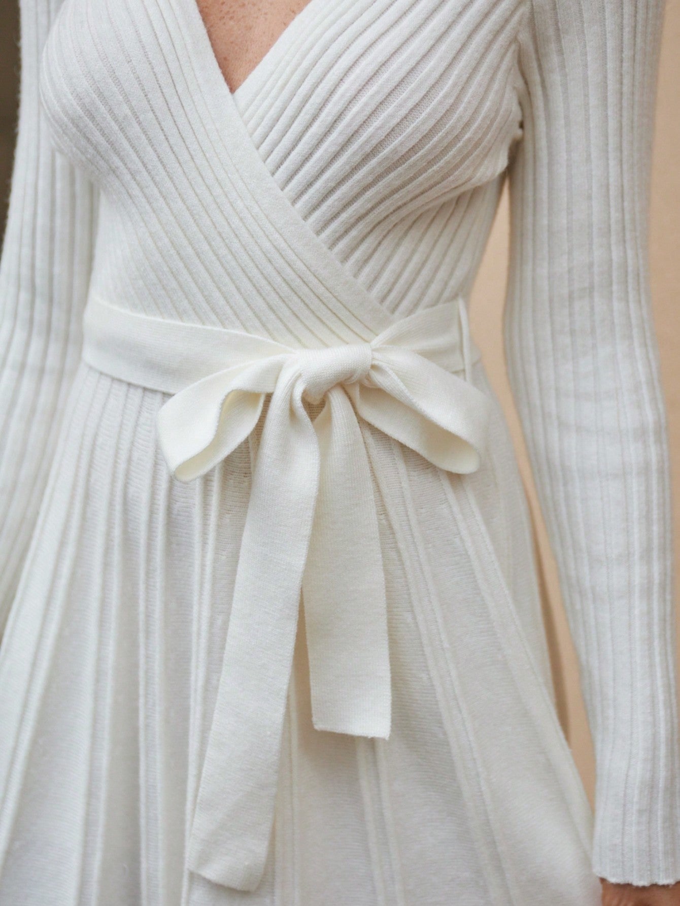 Women's Long Sleeve Ribbed Knit Wrap A-Line Mini Dress - Image 5