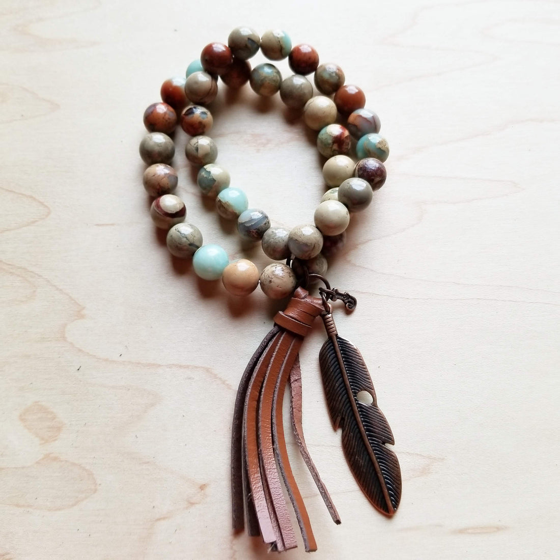 **Aqua Terra Jasper Beaded Bracelet w/ Tassel 019H